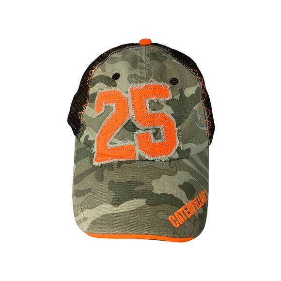Caterpillar CAT Camo Meshback Snapback Hat Cap w/ Orange 25 Patch - Picture 1 of 8
